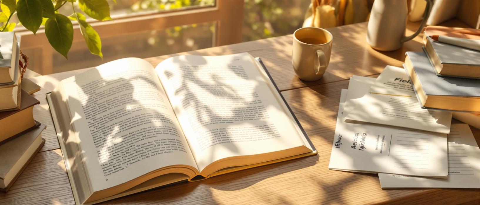 Field guide books on a wooden desk